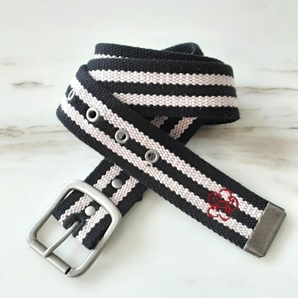 SPYDER BILT COTTON WOVEN BLACK STRIP NICKLE BUCKLE BELT SZ M